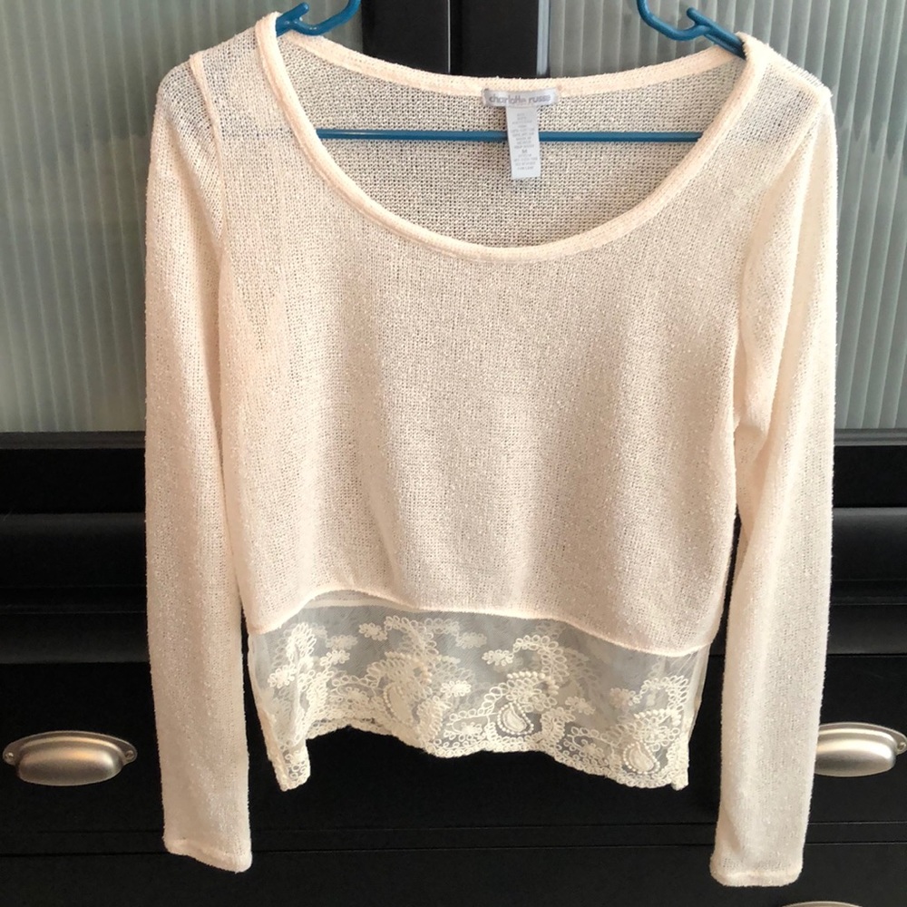 Charlotte Russe light sweater with lace detail